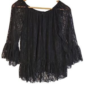 Black Lace Top Whimsigoth Witchy Dark Romantic Fairy Flare Feminine‎ Boho Size M
